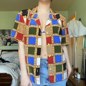 80s multicolored baroque chain blouse